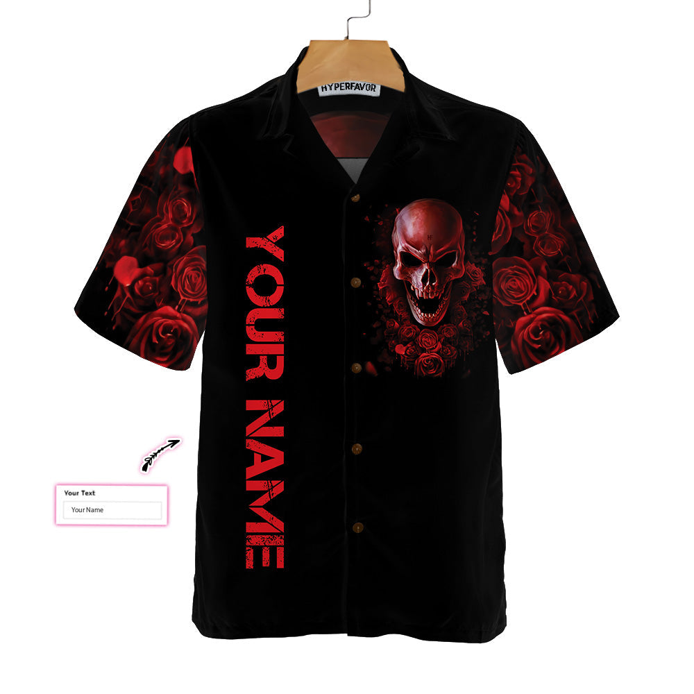 Blood Rose Skull Custom Hawaiian Shirt, Red Rose Gothic Skull Shirt For Halloween