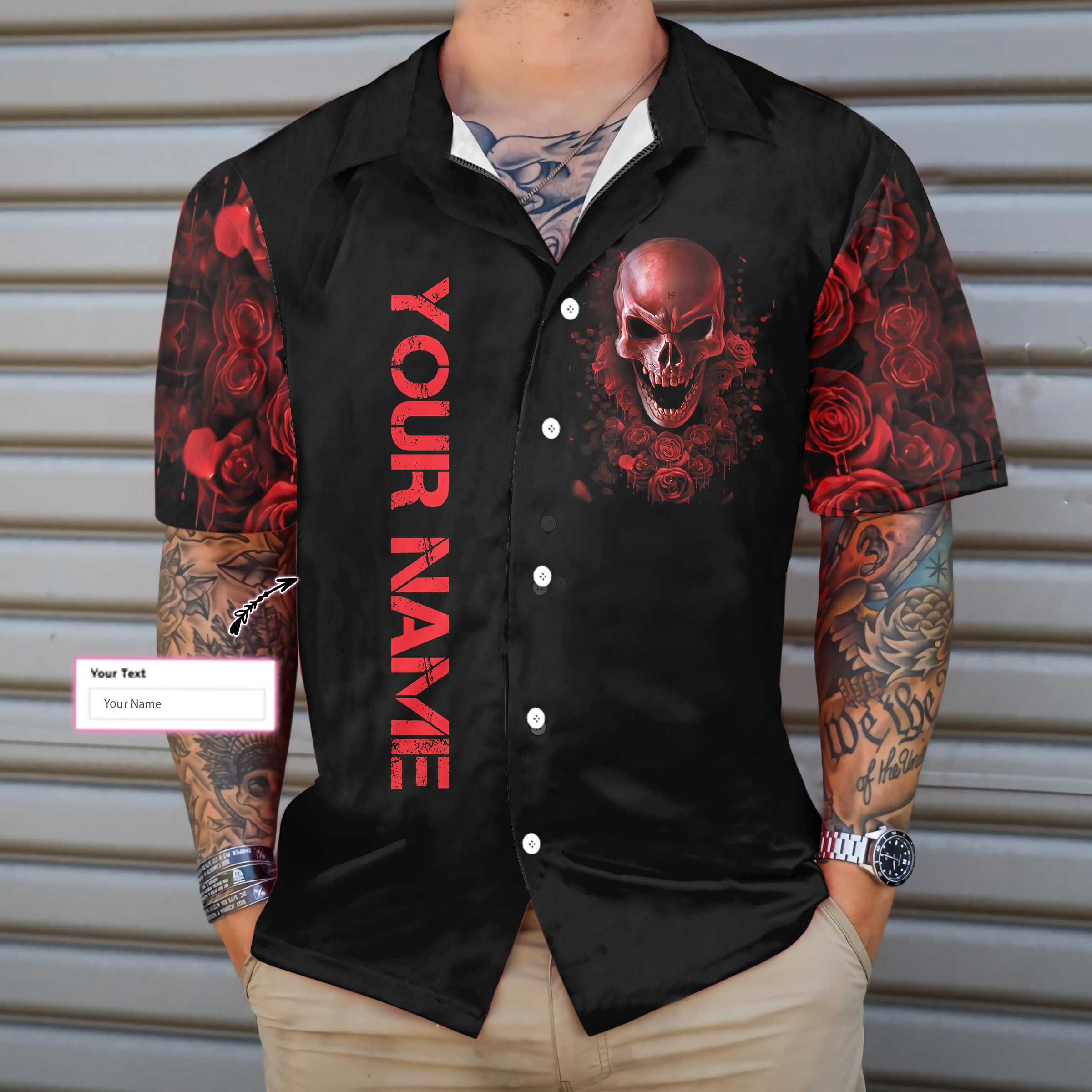Blood Rose Skull Custom Hawaiian Shirt, Red Rose Gothic Skull Shirt For Halloween