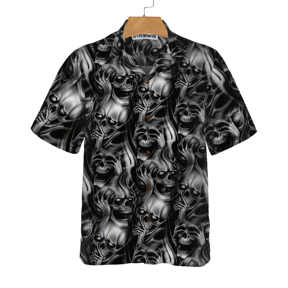 Evil Skull Tattoo Hawaiian Shirt, Horror Skull Shirt Black For Men And Women