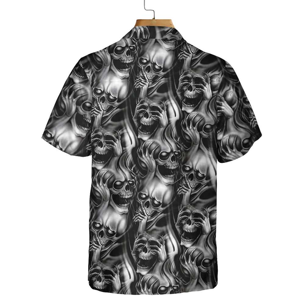 Evil Skull Tattoo Hawaiian Shirt, Horror Skull Shirt Black For Men And Women