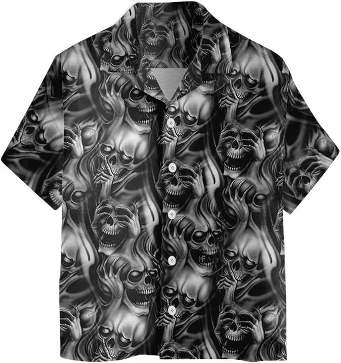 Evil Skull Tattoo Hawaiian Shirt, Horror Skull Shirt Black For Men And Women