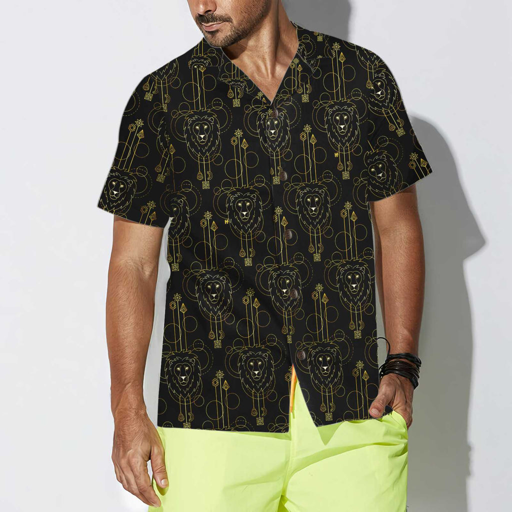 Geometric Lion Seamless Pattern Lion Hawaiian Shirt, Button Up Lion Shirt For Men & Women, Cool Lion Gift