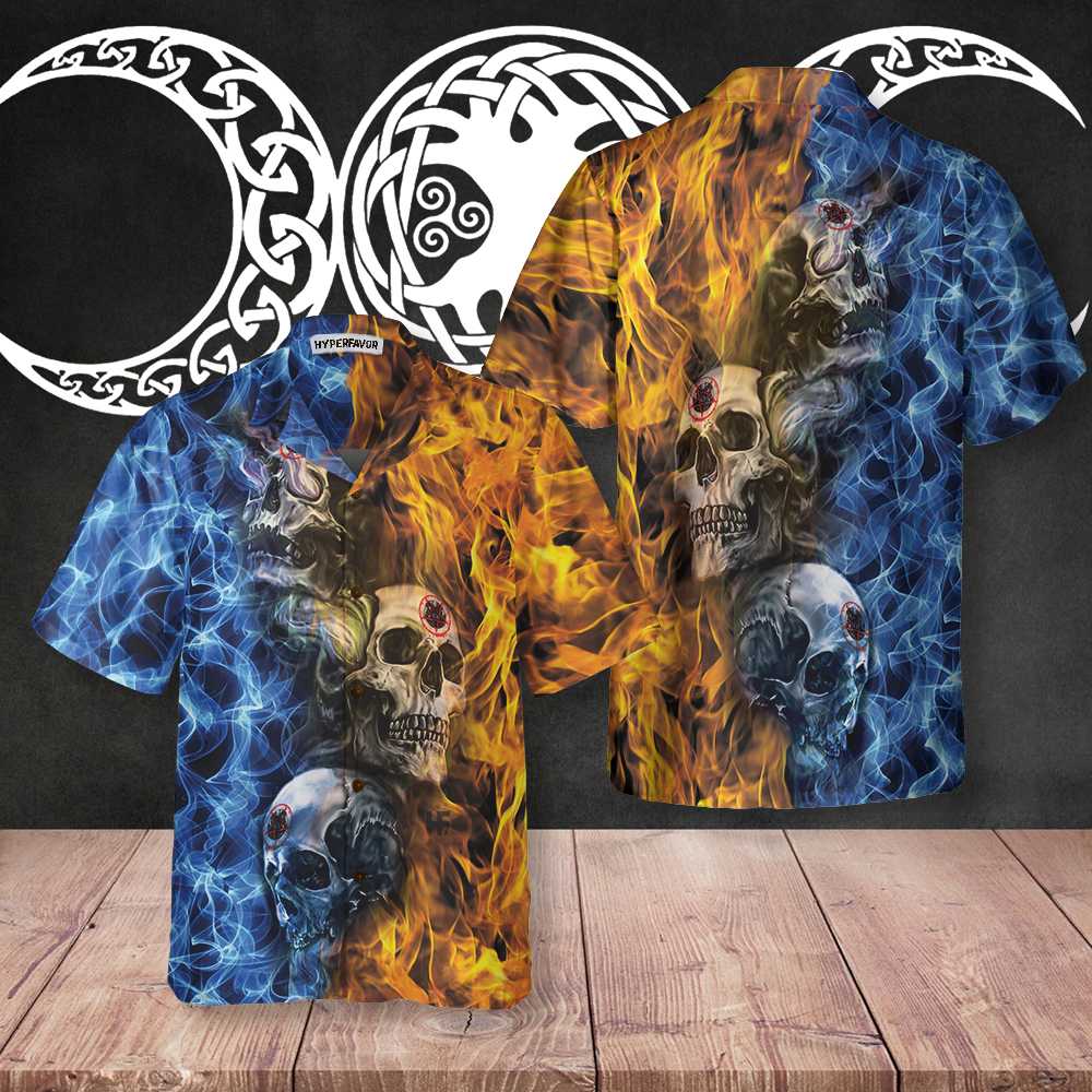 Gothic Skull Fire And Water Hawaiian Shirt, Unique Skull Goth Shirt For Men And Women
