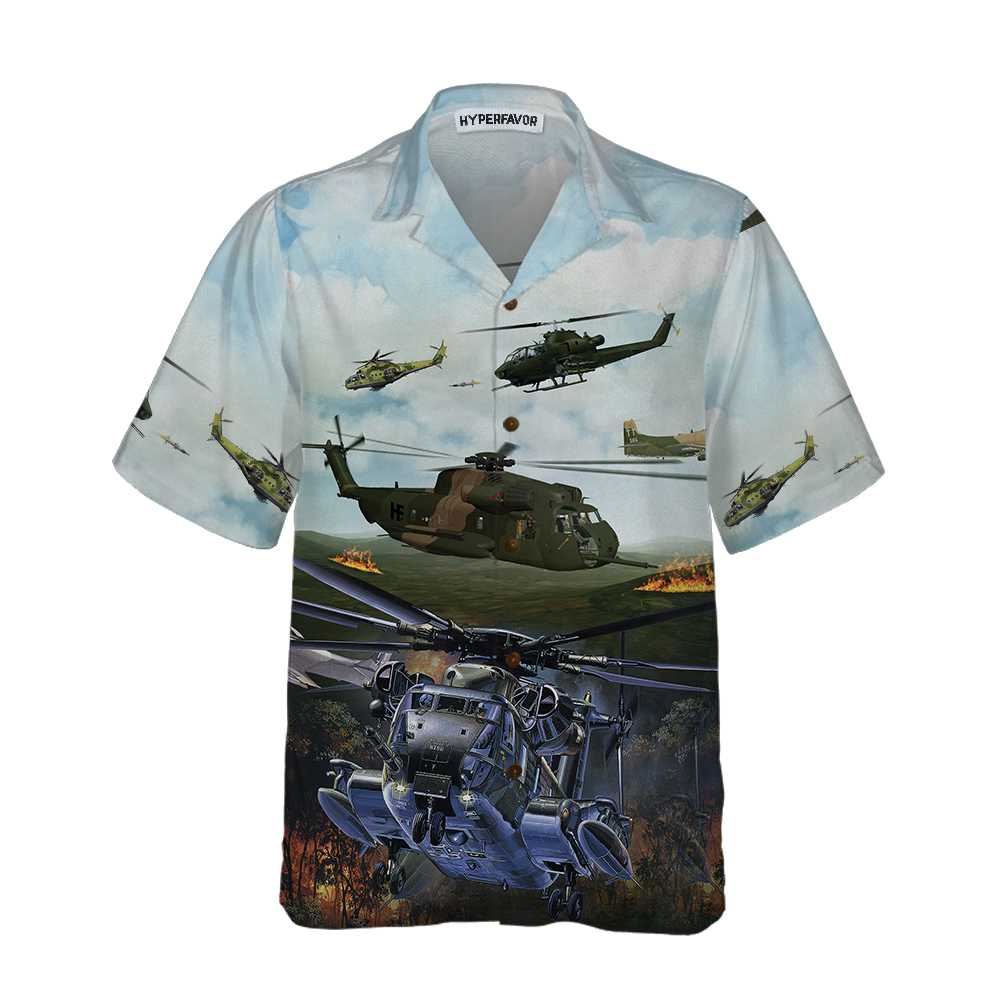 Green Giant Helicopter Hawaiian Shirt, Helicopter Shirt For Men, Hawaiian Shirt With Helicopter
