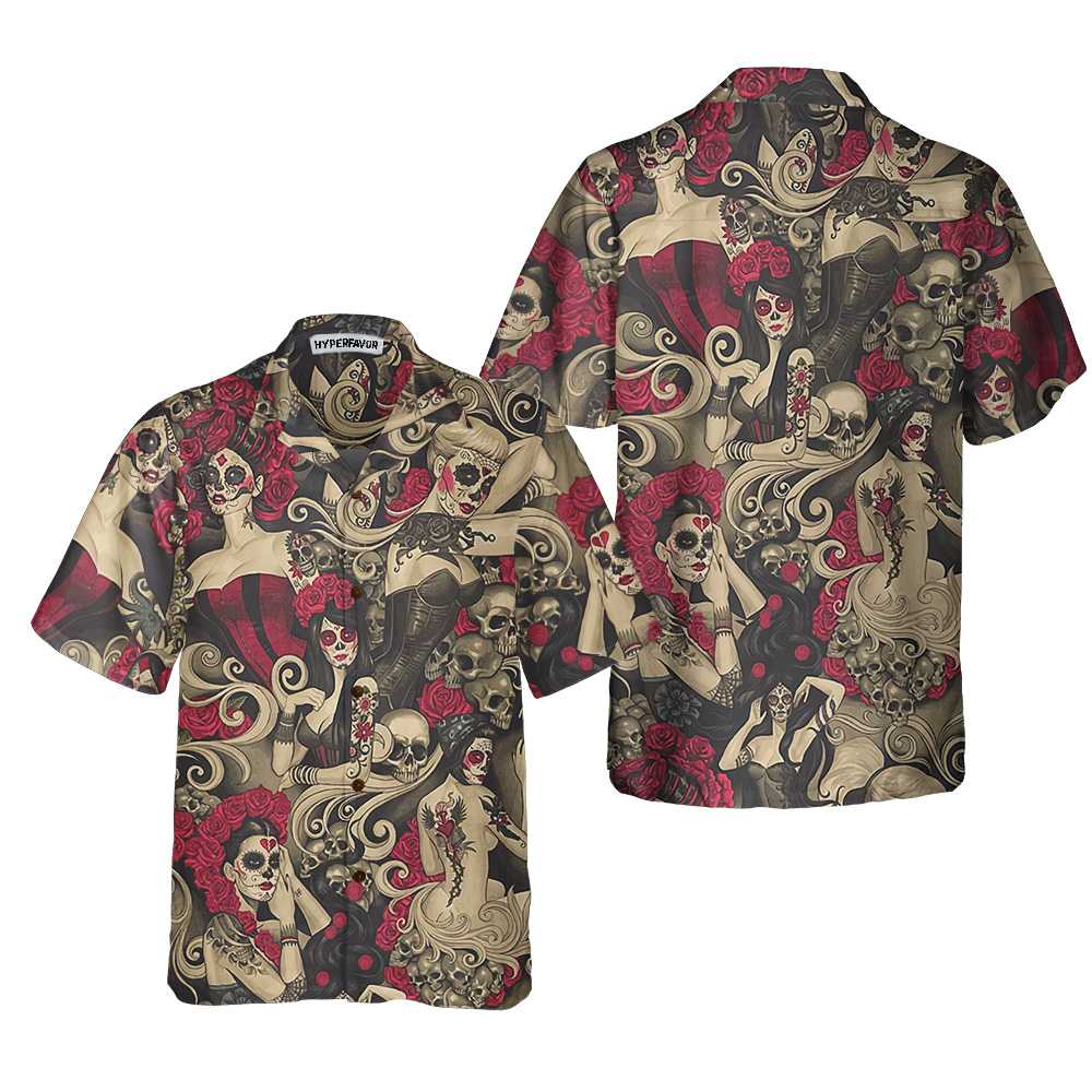 Las Elegantes Day Of The Dead Hawaiian Shirt, Mexican Day Makeup Girls Shirt, Best Day Of The Dead Gift