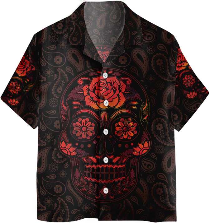 Red Mexican Sugar Skull Hawaiian Shirt, Day Of The Dead Skull Shirt