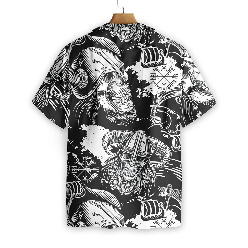Seamless Pattern Skull In Viking Helmets Hawaiian Shirt
