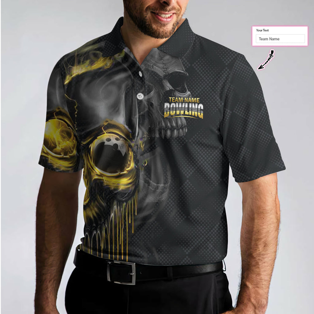 Shut Up And Bowl Golden Skull Custom Polo Shirt, Black Skull Bowling Shirt With Sayings, Personalized Bowling Gift