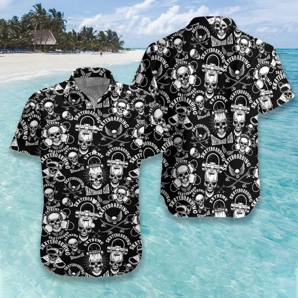 Skateboard Emblems In Monochrome Style Hawaiian Shirt