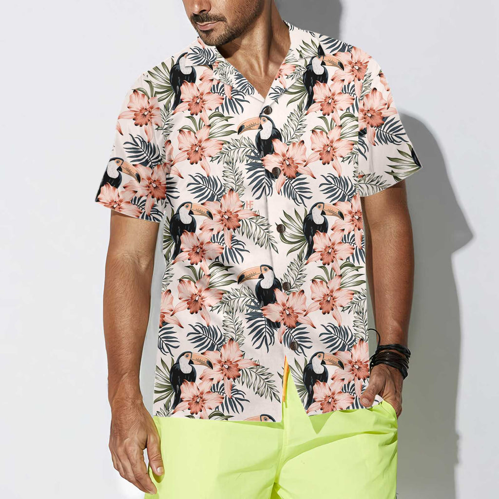 Toucan And Pink Orchid Flowers Toucan Hawaiian Shirt, Floral Toucan Shirt For Men And Women