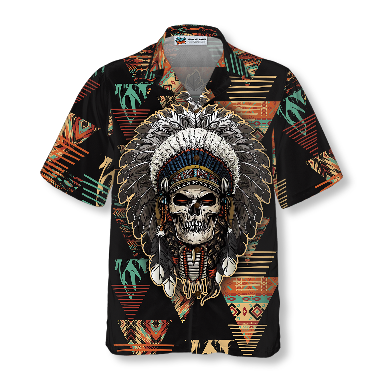 Indian Skull With Tribal Ethnic Pattern Hawaiian Shirt