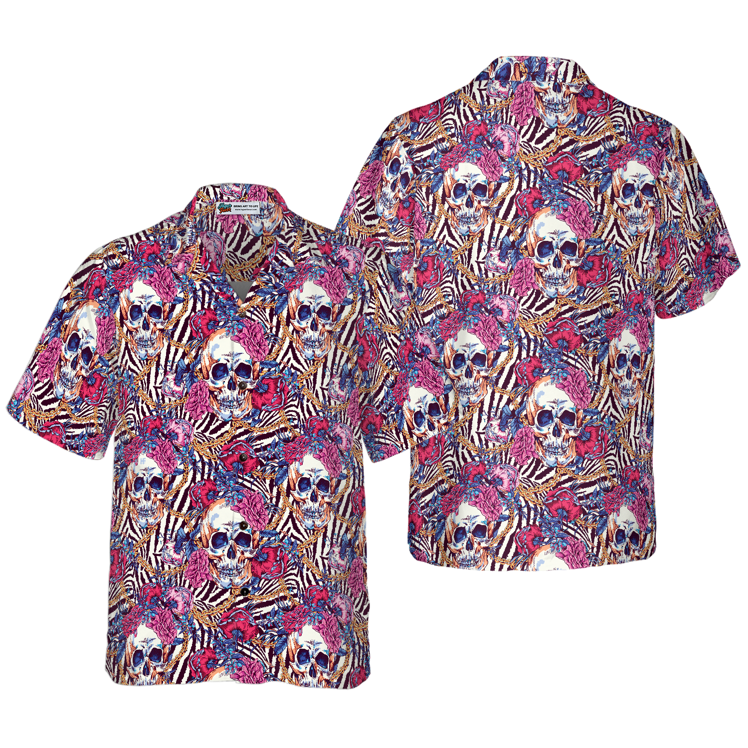 Skull With Roses On Zebra Background Hawaiian Shirt