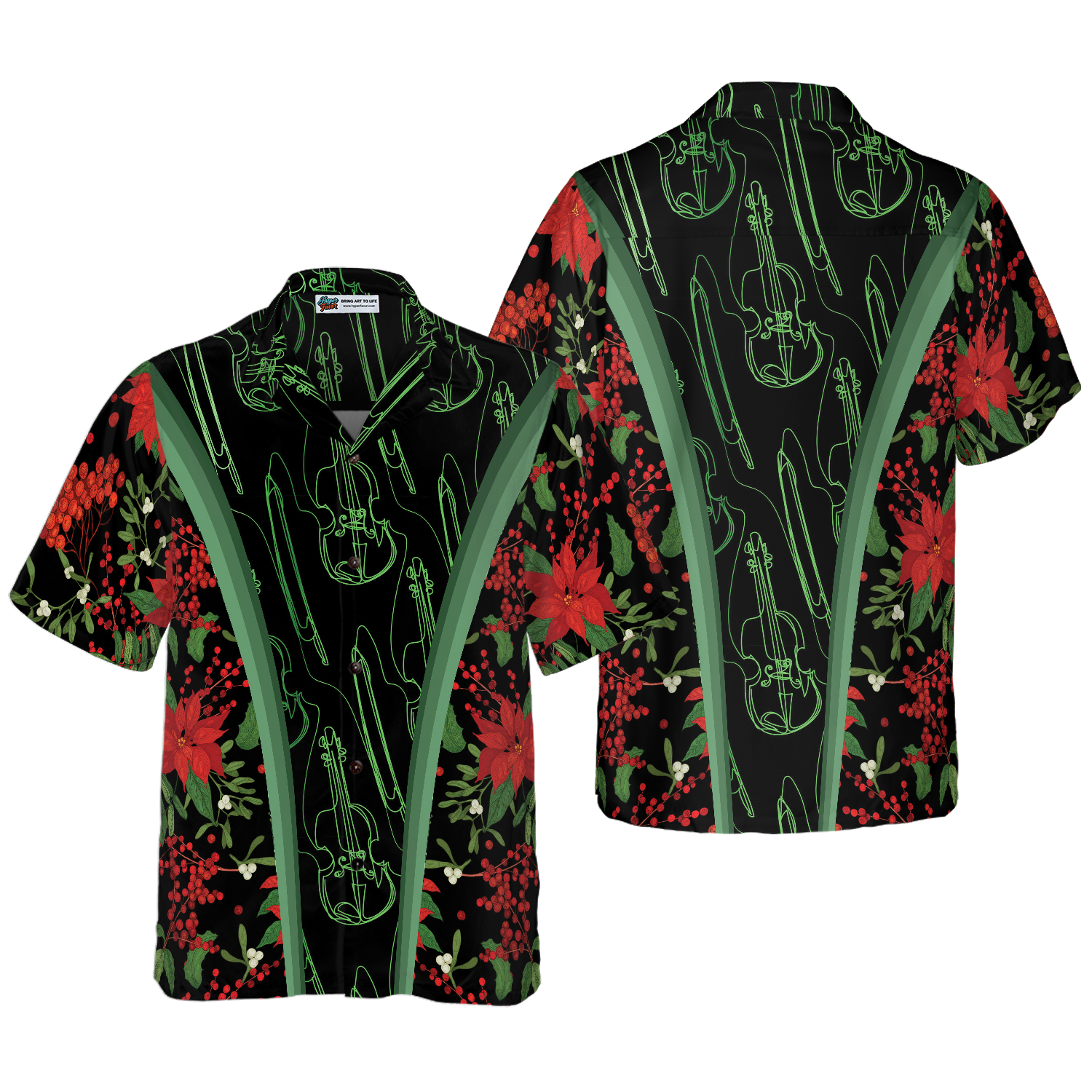 Hyperfavor Christmas Hawaiian Shirts, Chritmas Violin Music Pattern Shirt Short Sleeve, Christmas Shirt Idea Gift For Men And Women