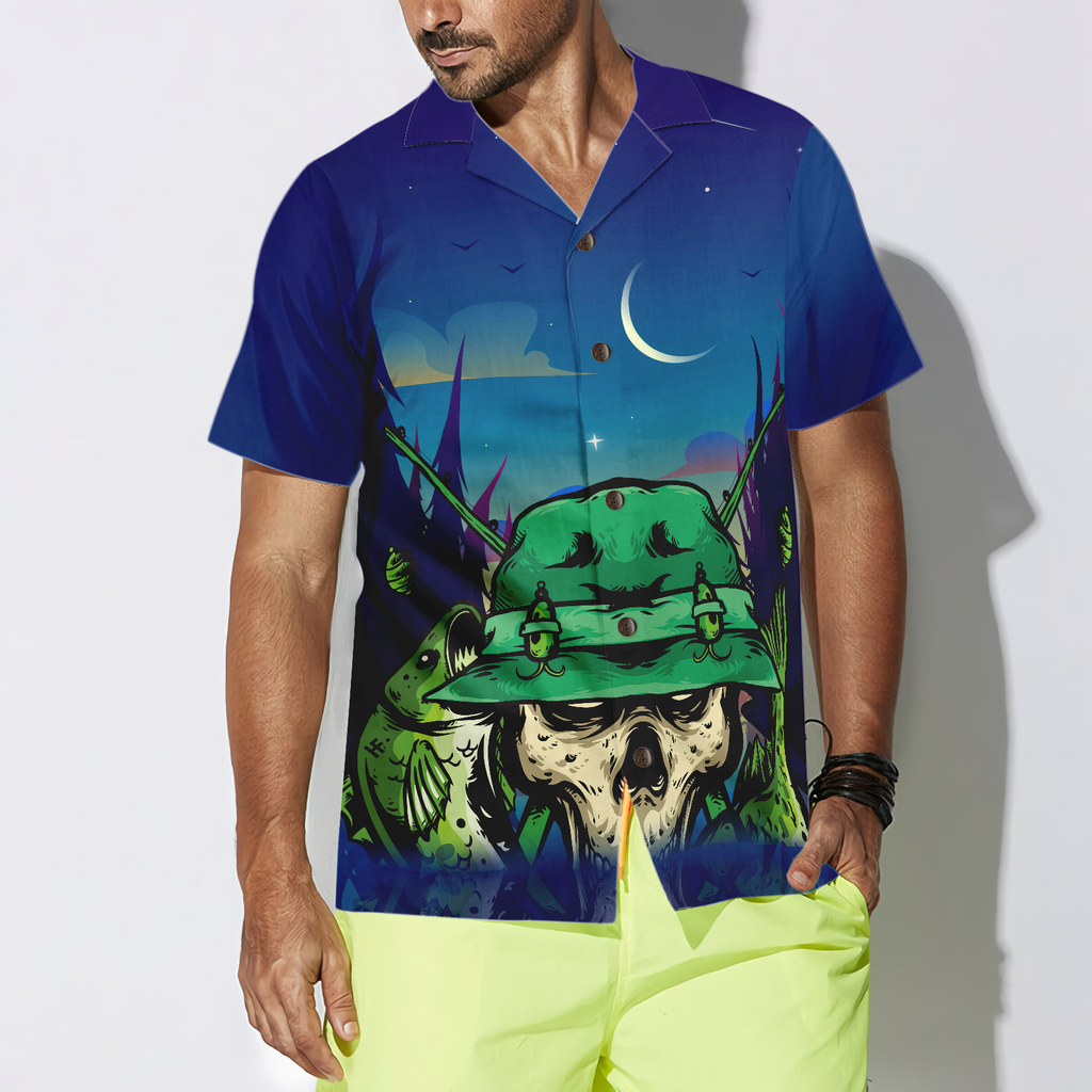 Creepy Skull Go Fishing Hawaiian Shirt, Fishing Apparel For Fisher, Unique Gift For Fishers