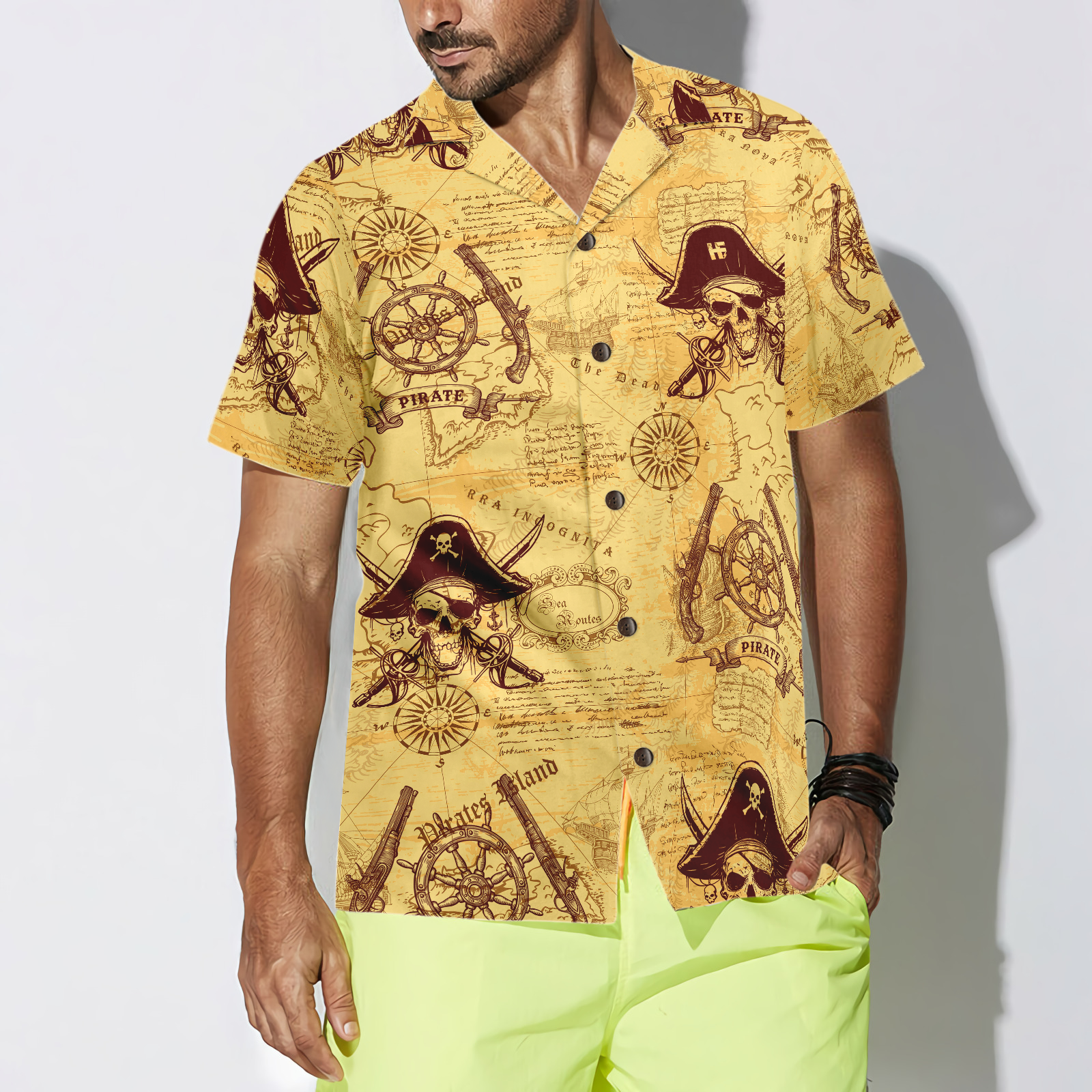 Skull Pirates Of The Ancient Sea Map Hawaiian Shirt