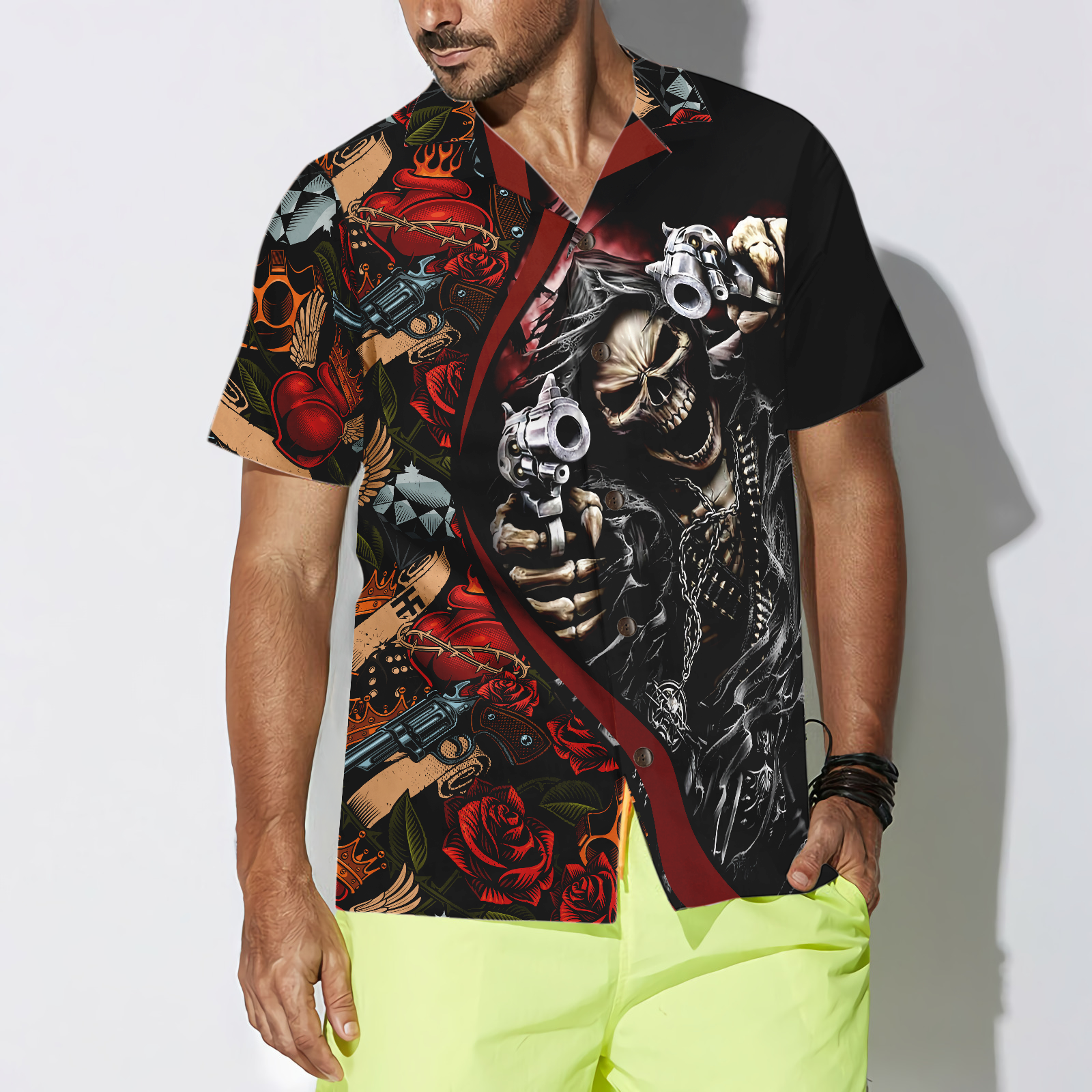 Cool Gun Skull Hawaiian Shirt