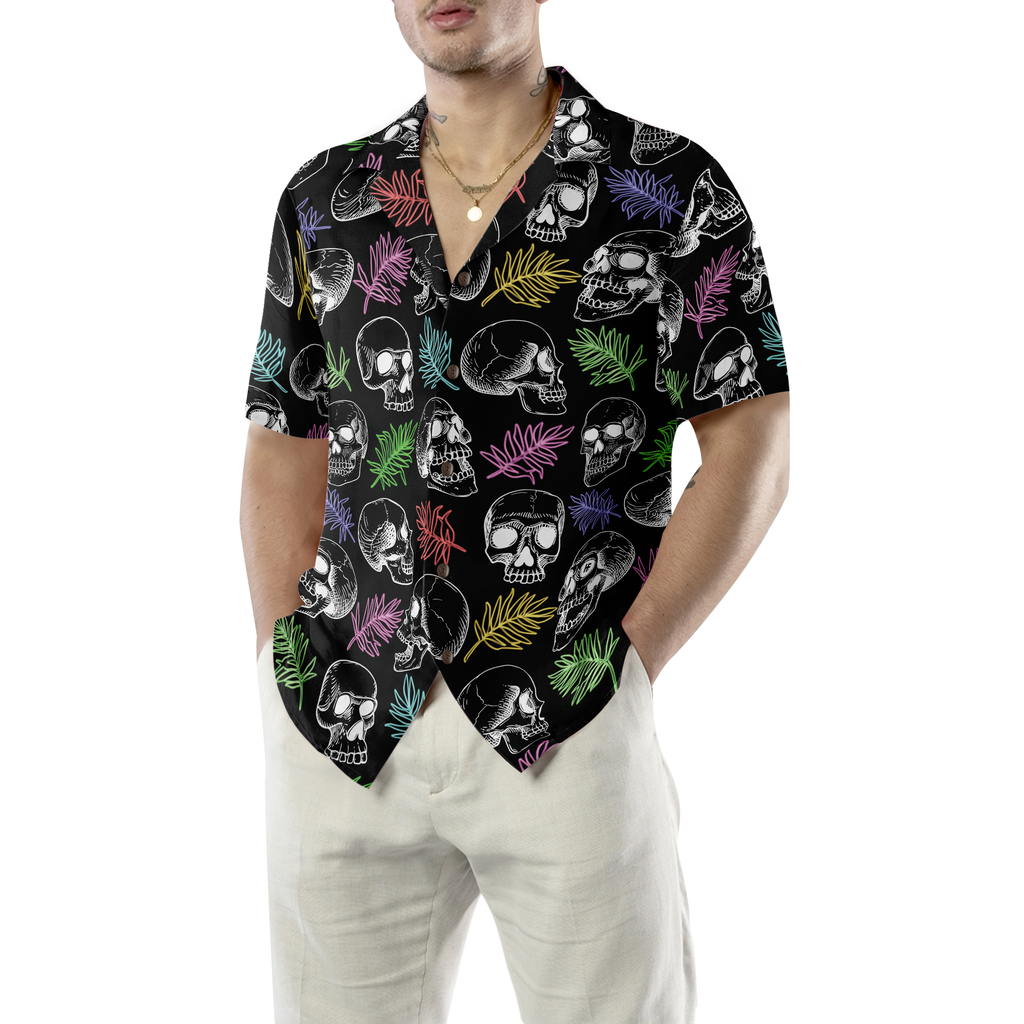 Skulls And Colorful Palm Leaves Hawaiian Shirt