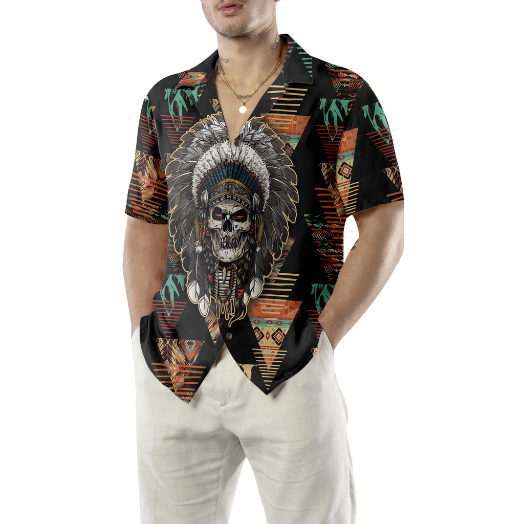 Indian Skull With Tribal Ethnic Pattern Hawaiian Shirt