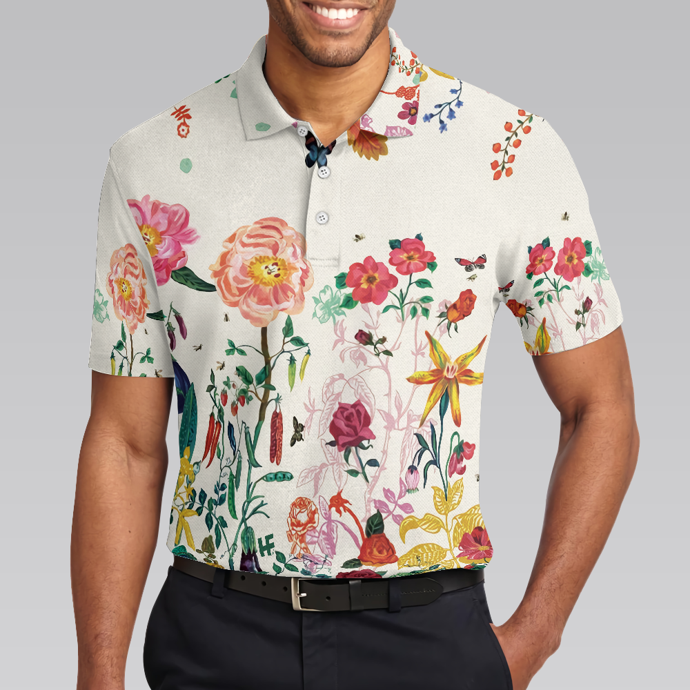 Tropical Floral Summer Polo Shirt, Floral Print Tropical Polo Shirt For Summer, Best Summer Vibe Shirt