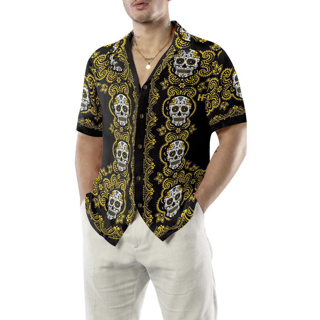 Yellow Sugar Skull Hawaiian Shirt